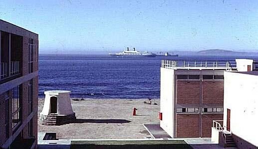 View from the Window of Port 2 dormitory. The Achille Lauro passing in the distance.
