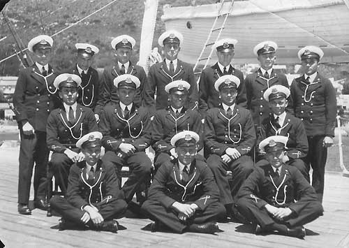 Cadet Captains - 1931 Standing: L to R: Betbeder jcc Elliott jcc Dangerfield jcc Gaskin jcc Thorsen jcc Mallory jcc Warlock jcc Sitting: Hookins scc Cousens scc Hamman ccc West scc Jagger scc Sitting on deck: Yeo jcc Bransgrove jcc North jcc