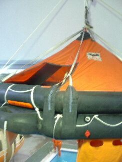 An inflatable life raft in use at the Survival Centre