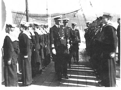 Admiral Burmester - September 3rd 1930 Foretop Division being inspected by Admiral Burmester. Yeo second from left