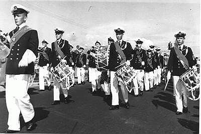 The Band leading the Stellenbosch University Rag parade through the streets of the Northern suburbs of Cape Town in early 1956.