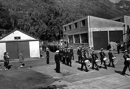 Ceremonial arrival at the new Gordon's Bay site on 25 April 1948 after leaving the Red Hill site the previous day.