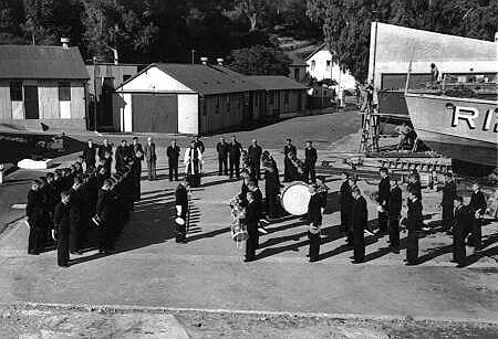 A church parade on the quarterdeck in 1948.