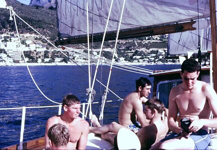 Another hectic Bothie weekend over - departing Clifton. L to R: Ian Murray, M. 'Otis' Reading, Bruce Carlisle, G. Featherby.